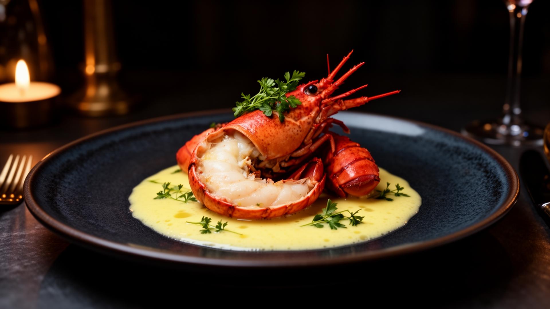 Hummerrätt elegant uppdukad av michelinkock